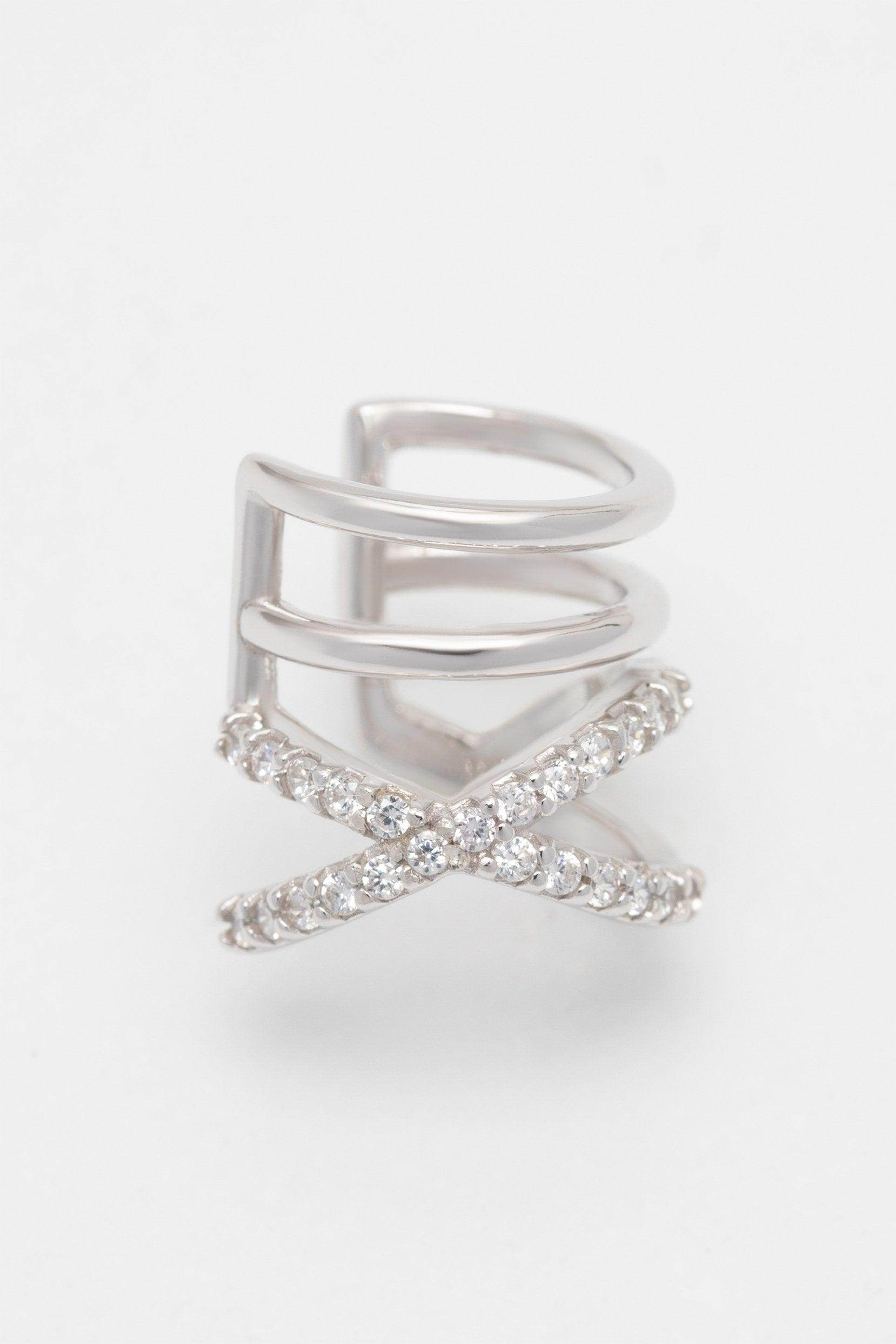 Rhodium plated Ear Cuff with Crystals CZ0242 - COCOMELODY